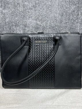 Mary Kay Black Woven-Center Leather Laptop Tote
